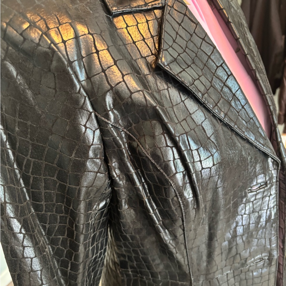 Dialogue Shiny Black Croc-Patterned genuine LEATHER Blazer xs - Picture 9 of 11